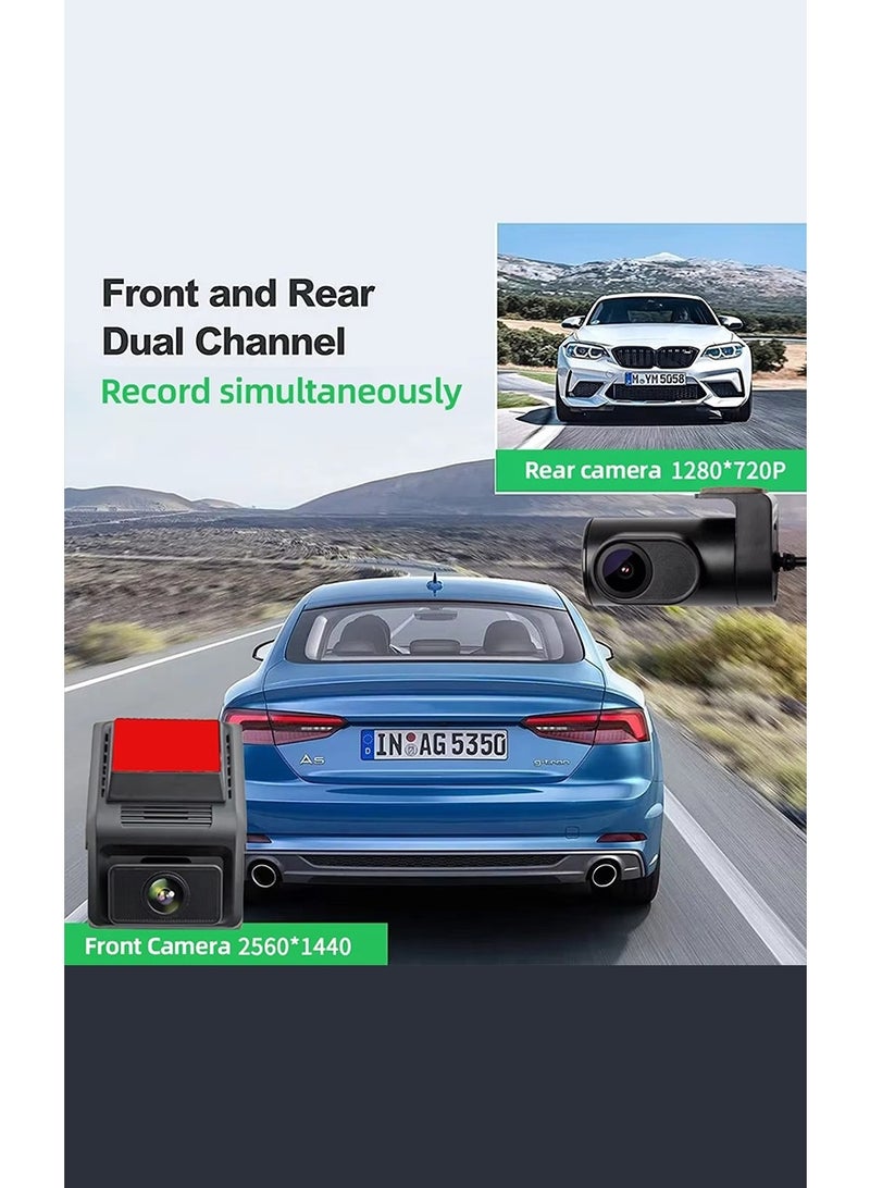 مستر سمارت كاميرا أمامية للسيارة بتقنية 4G مع كاميرا خلفية، دقة 2K فائقة الوضوح، واي فاي، نظام تحديد المواقع العالمي (GPS)، نظام مراقبة ركن السيارة على مدار 24 ساعة مع مستشعر G، بث مباشر، مسجل فيديو رقمي للسيارة بكاميرتين - Image 5